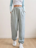 Athleisure Plain Elastic V Waist Pocket Loose Sweatpants