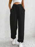 Athleisure Plain Elastic V Waist Pocket Loose Sweatpants