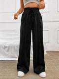 Leisure Plain High Waist Drawstring Wide Leg Sweatpants