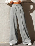 Leisure Plain High Waist Drawstring Wide Leg Sweatpants