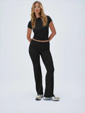 Trendy Plain Round Neck Short Sleeve Crop Top & Shirred Waist Trousers Co-ord