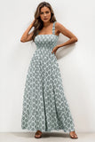 Summer Beach Vacation Allover Print Sleeveless Shirred Waist Maxi Dress