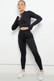 Women's Athletic Round Neck Zipper Crop Top & Yoga Shaping Pants Co-ord