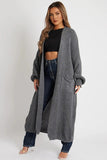 Leisure Solid Knit Drop Shoulder Open-Front Pocket Long Cardigan