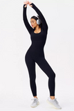 Women's Workout Solid Color U Neck Seamless Long Sleeve Yoga Jumpsuit