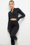 Women's Athletic Round Neck Zipper Crop Top & Yoga Shaping Pants Co-ord