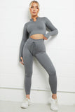 Women's Athletic Round Neck Zipper Crop Top & Yoga Shaping Pants Co-ord