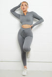 Women's Athletic Round Neck Zipper Crop Top & Yoga Shaping Pants Co-ord