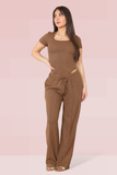 Women's Trendy Square Neck Shaping Bodysuit &amp; High Waist Wide Leg Trousers Co-ord