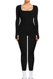 Women's Workout Solid Color U Neck Seamless Long Sleeve Yoga Jumpsuit