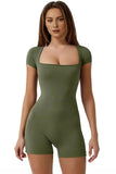 Athletic Solid Square Neck Seamless Butt-Lifting Short Sleeve Playsuit