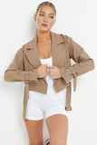 Versatile Notch Lapel Long Sleeve Detachable Belt Button Short Jacket