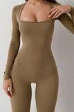 Women's Sports Square Neck Long Sleeve Seamless Shaping Flared Jumpsuit