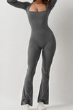 Women's Sports Square Neck Long Sleeve Seamless Shaping Flared Jumpsuit