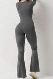 Women's Sports Square Neck Long Sleeve Seamless Shaping Flared Jumpsuit