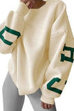 Women's Casual Color Matching Crew Neck Letter Print Jumper