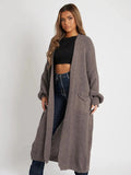 Leisure Solid Knit Drop Shoulder Open-Front Pocket Long Cardigan