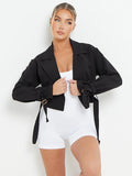 Versatile Notch Lapel Long Sleeve Detachable Belt Button Short Jacket