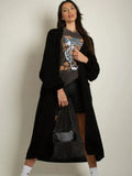 Leisure Solid Knit Drop Shoulder Open-Front Pocket Long Cardigan